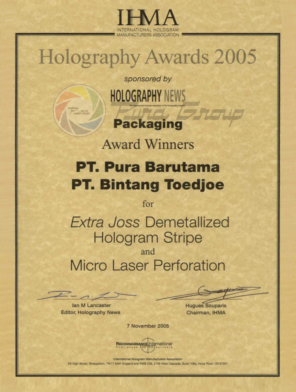 IHMA AWARDS 2005 FOR HOLOGRAM PACKAGING